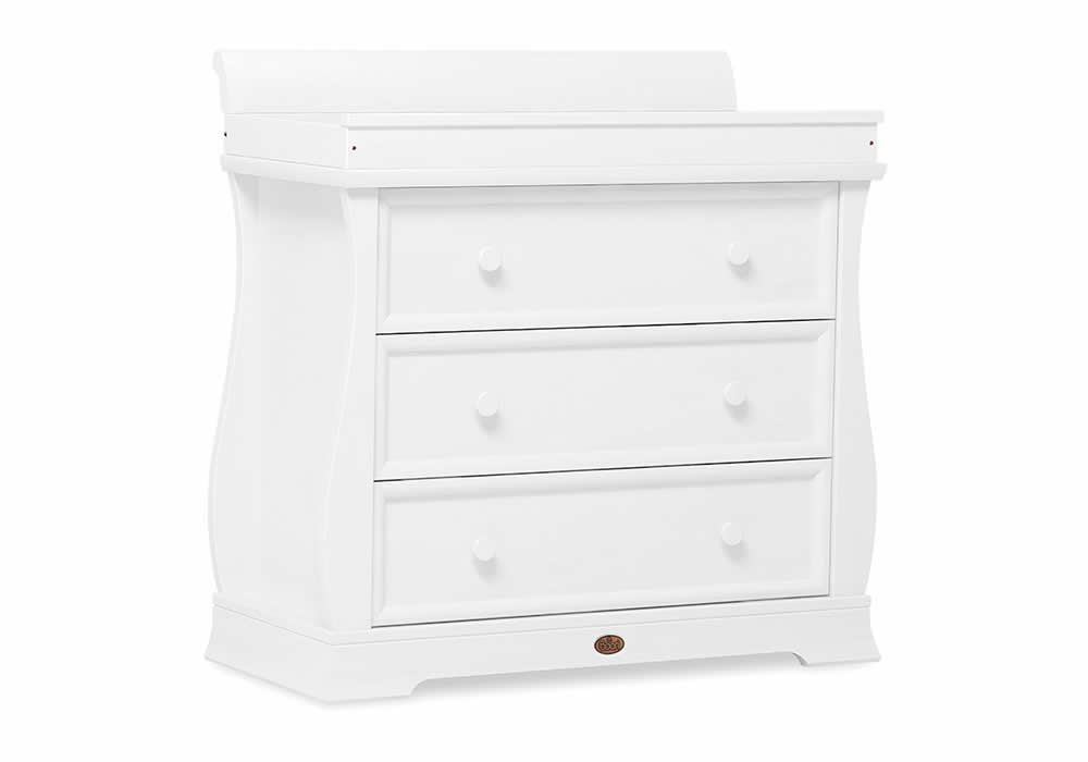 Boori Sleigh 3 Drawer dresser Shown with Sleigh Changing station - White