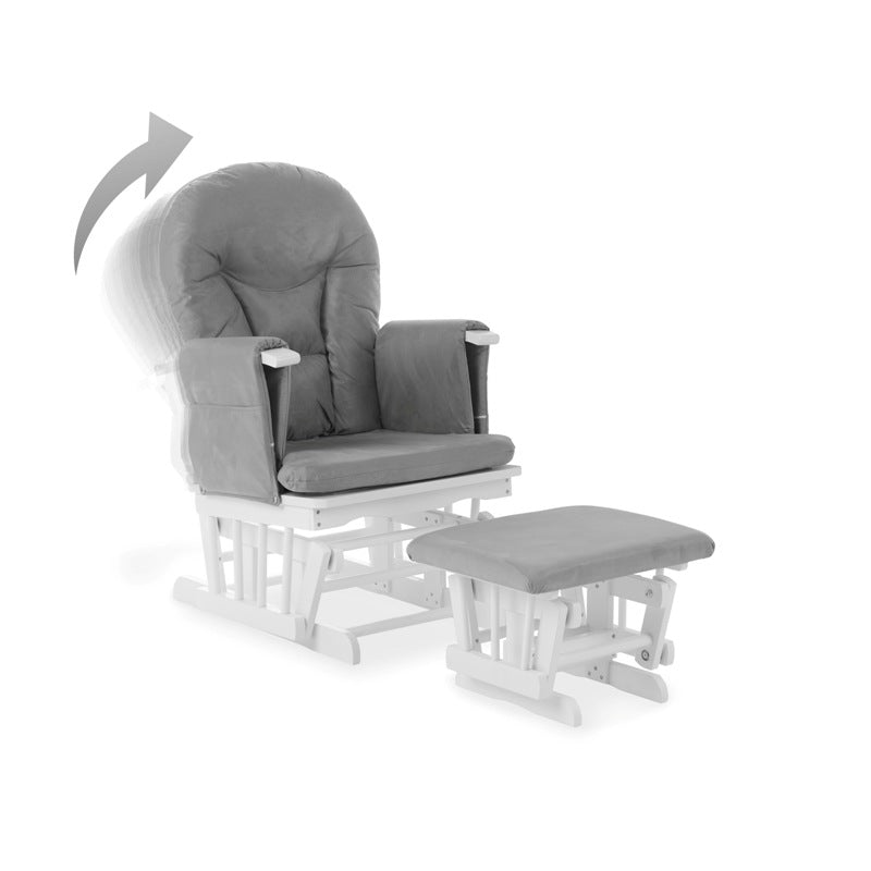 Obaby Reclining Glider Chair and Stool - White with Grey Cushion