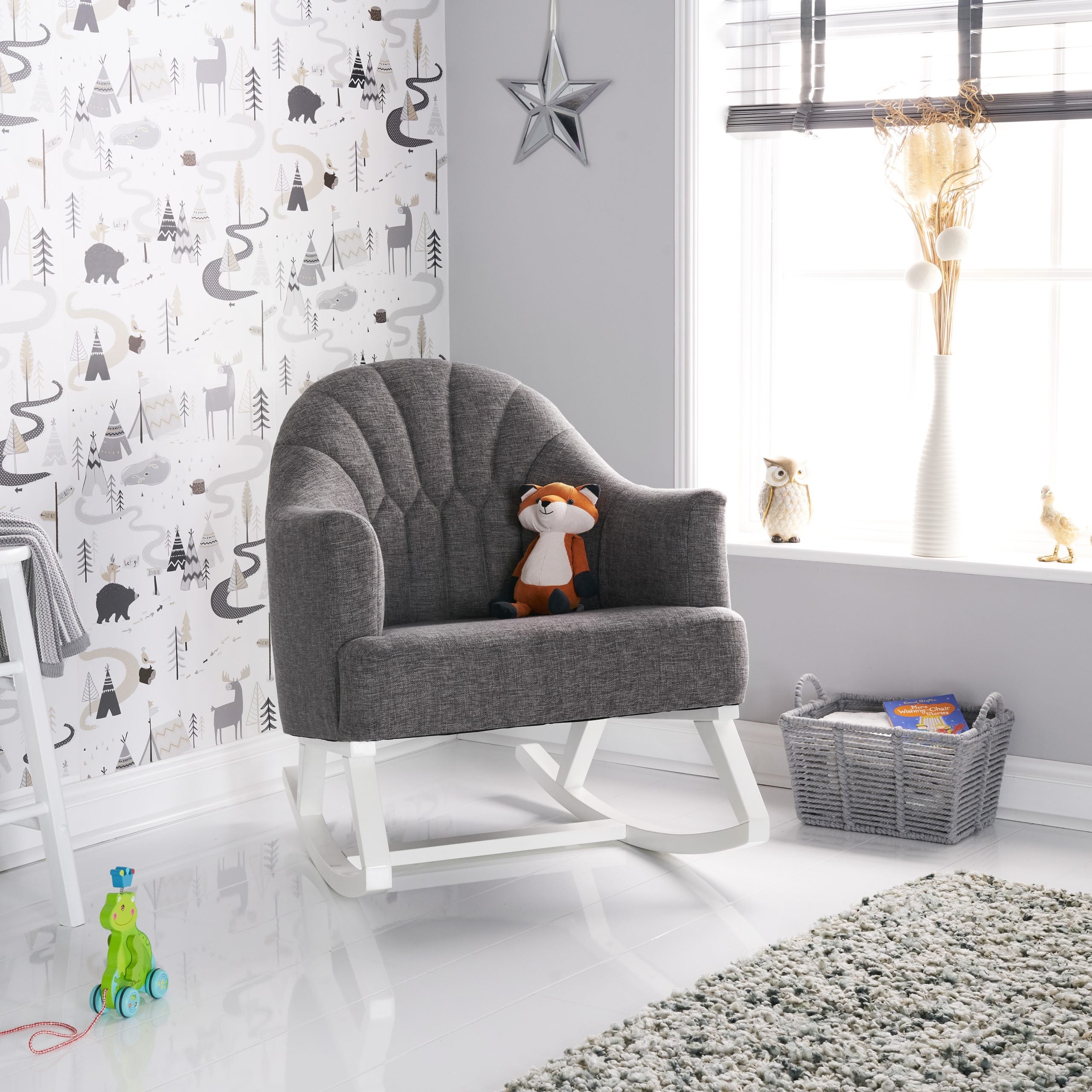 Obaby Round Back Rocking Chair - White with Grey Cushion