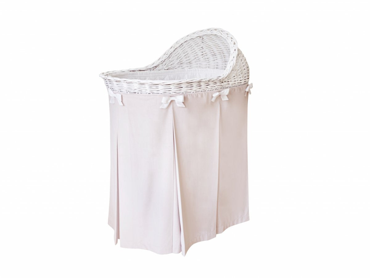 Mobile Wicker Bassinet with Light Pink Skirt