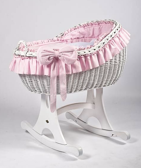 Adorable Tots Bianca White Wicker Cradle With Rocker