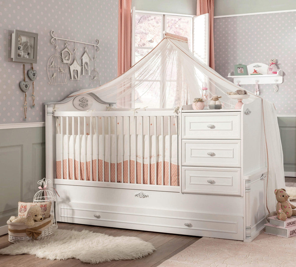 Cilek Romantic Convertible Baby Bed with Pull out Bed