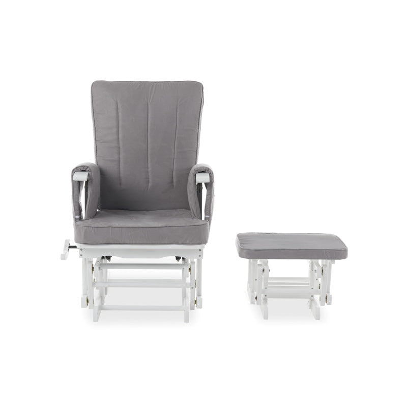 Obaby Deluxe Reclining Glider Chair and Stool - White with Grey Cushion