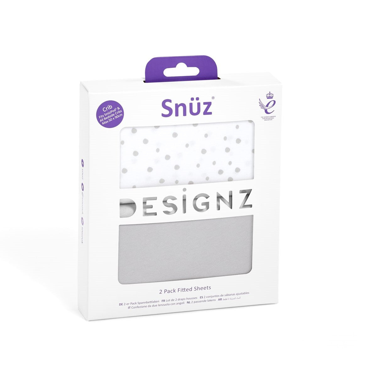 Snuzpod Crib 2 Pack Fitted Sheets - Grey Spots