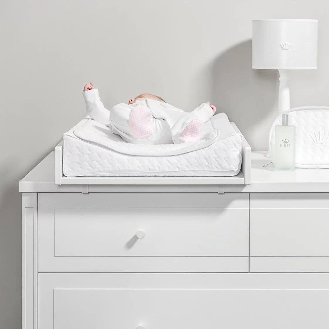 First Crystel White Changing Pad Cover & Towel
