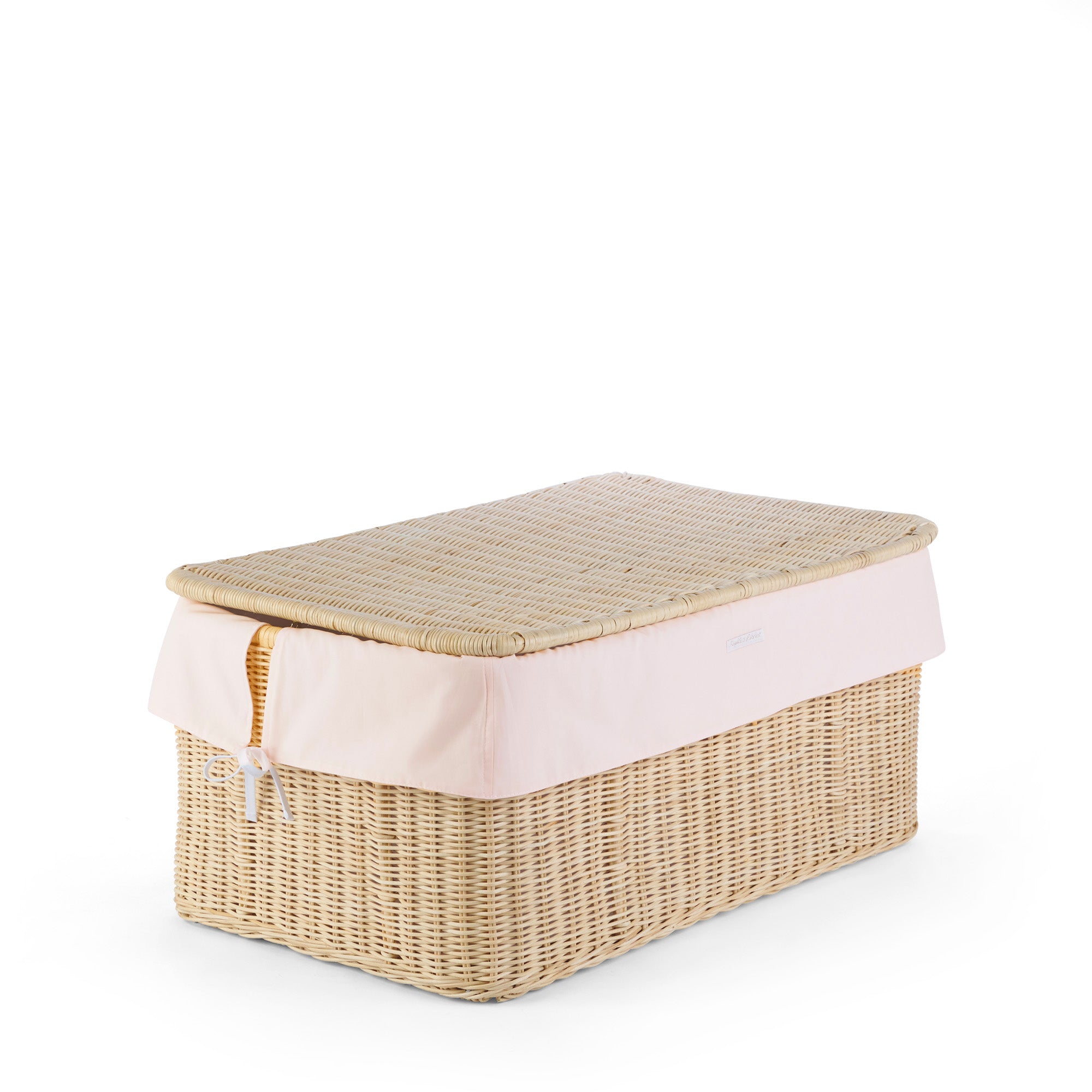 Theophile & Patachou Big Natural Wicker Toy Box and Cover - Cotton Pink