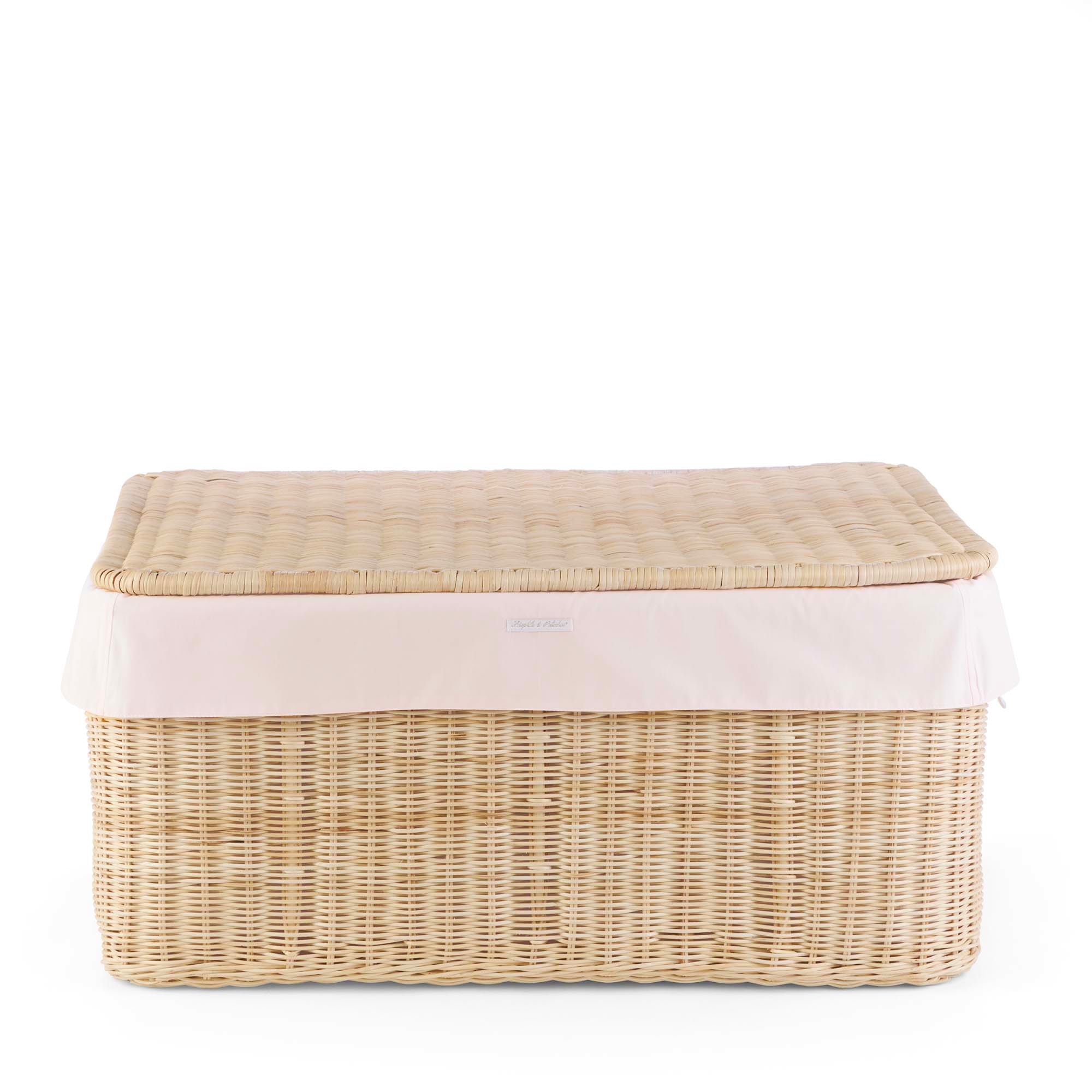 Theophile & Patachou Big Natural Wicker Toy Box and Cover - Cotton Pink