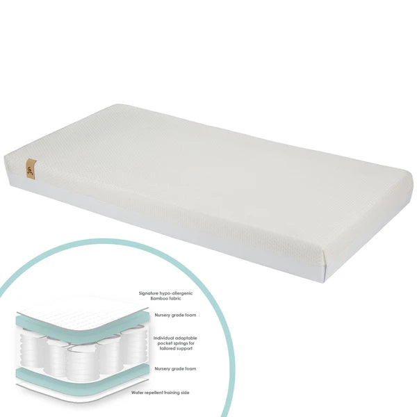 Cuddleco Juliet Cot Bed White + Signature Hypo-Allergenic Bamboo Pocket Sprung Cot Bed Mattress
