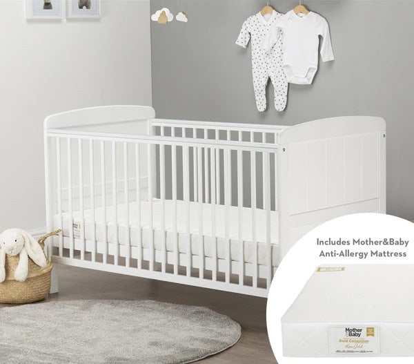 Cuddleco Juliet Cot Bed White + Mother&Baby White Gold Anti-Allergy Pocket Sprung Cot bed Mattress