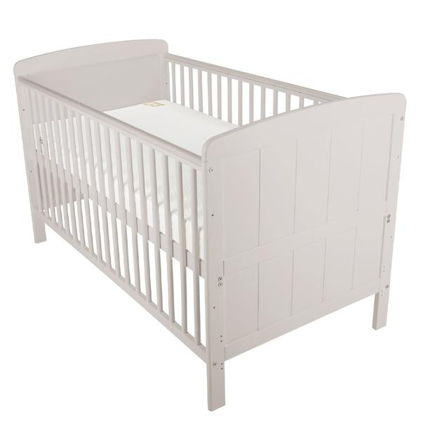 Cuddleco Juliet Cot Bed Dove Grey + Mother&Baby White Gold Anti-Allergy Pocket Sprung Cot Bed Mattress