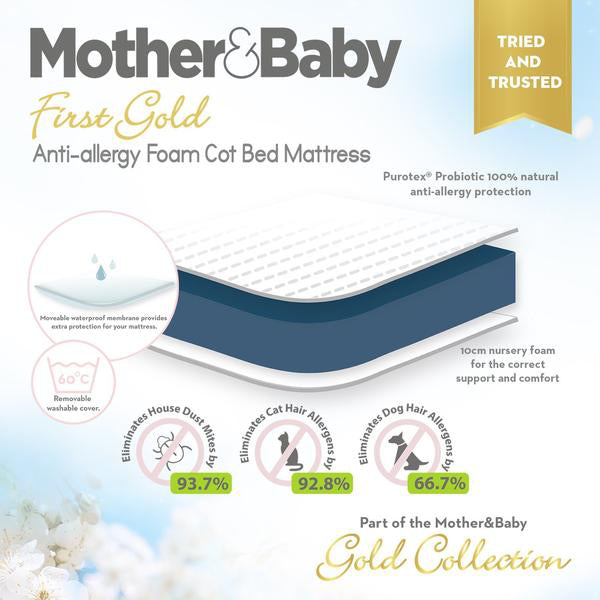 Cuddleco Juliet Cot Bed Dove Grey + Mother&Baby First Gold Anti-Allergy Foam Cot Bed Mattress
