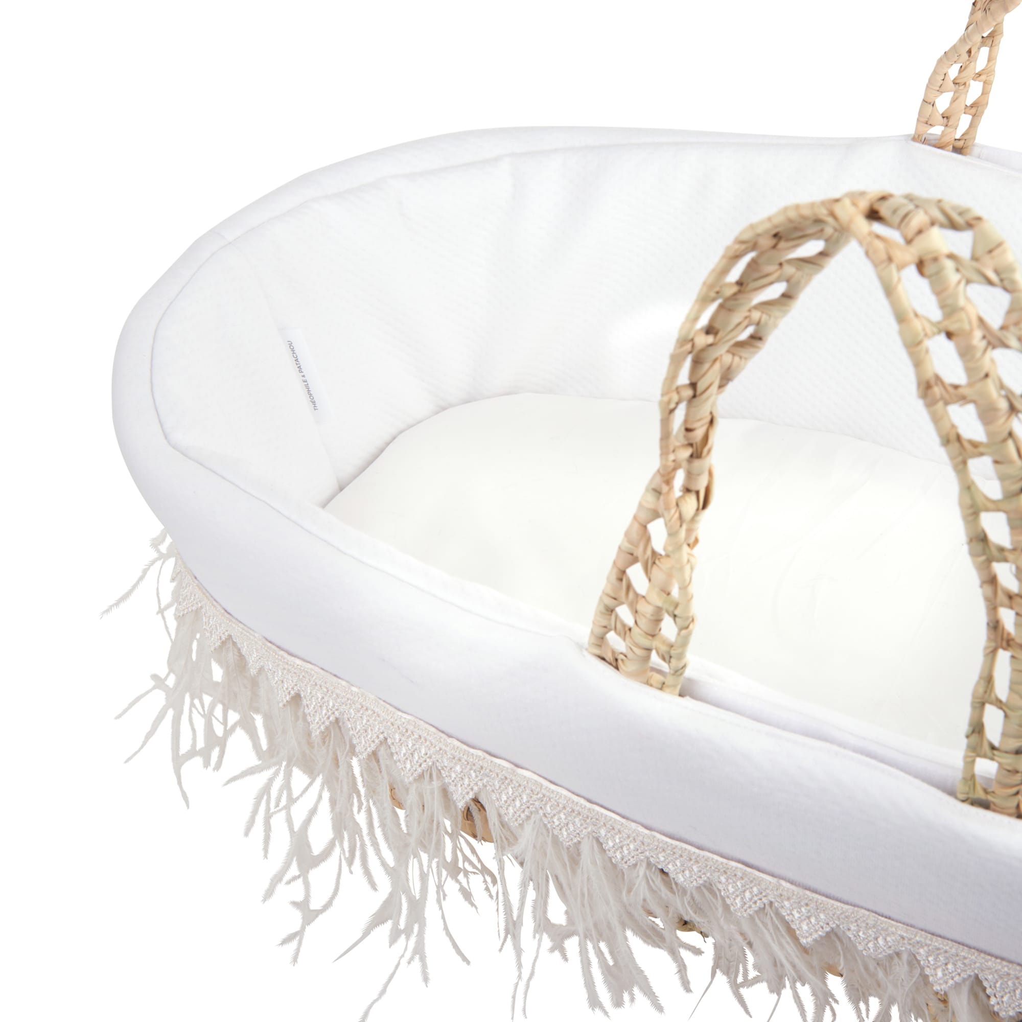 Theophile & Patachou Wicker Moses Basket White Feathers With Mattress
