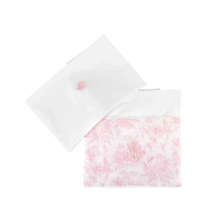 Theophile & Patachou Cotbed Sheet and Pillowcase - Sweet Pink