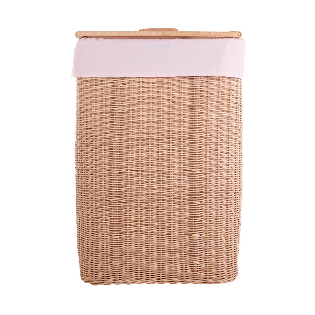 Theophile & Patachou Rectangular Natural Wicker Basket and Cover - Cotton Pink