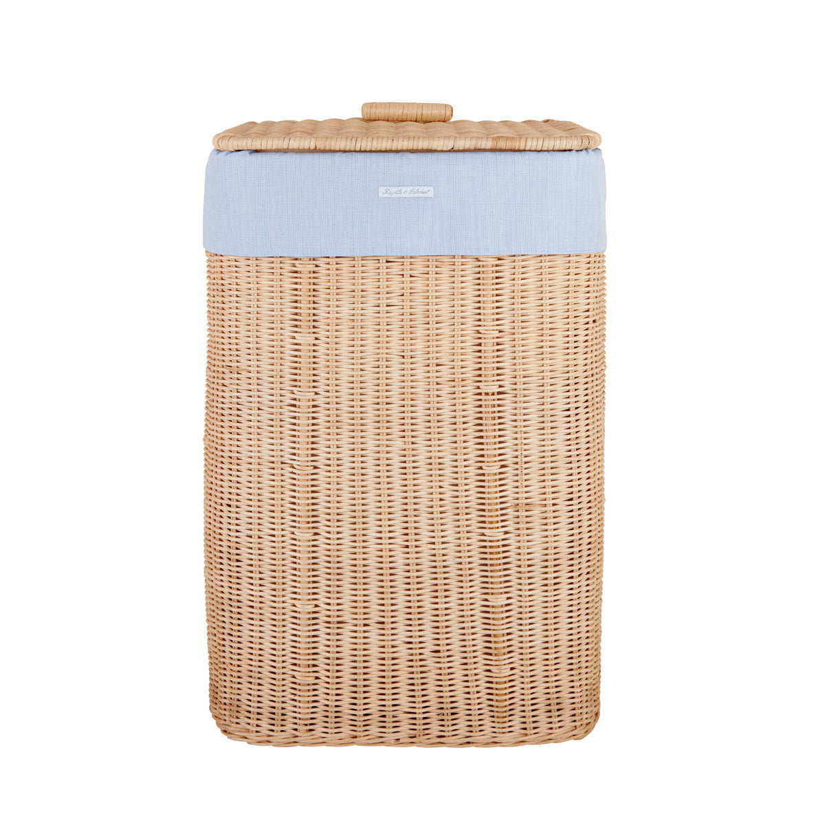 Theophile & Patachou Natural Rectangular Wicker Basket and Cover Linen - Sweet Blue