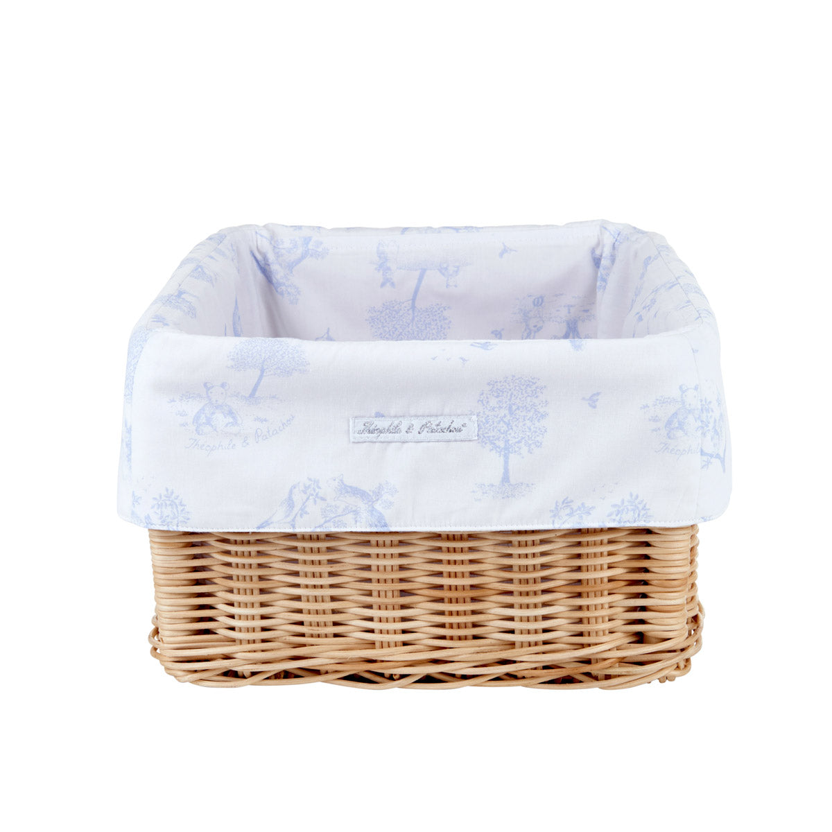 Theophile & Patachou Natural Wicker Basket and Cover Cotton - Printed Sweet Blue