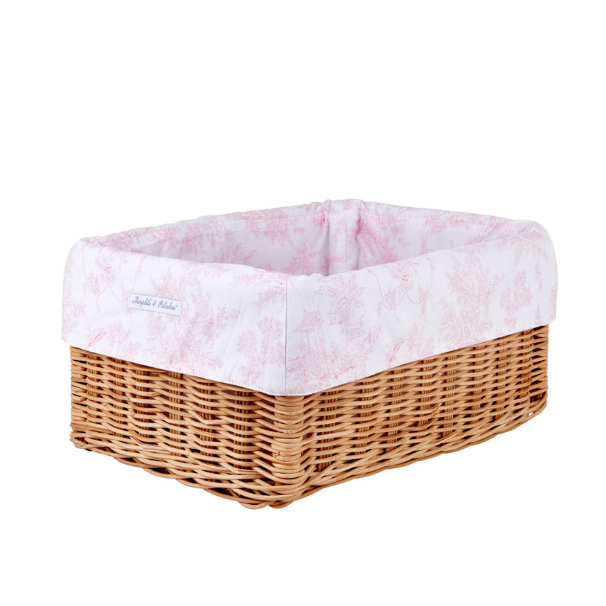 Theophile & Patachou Natural Wicker Basket and Cover Cotton - Sweet Pink
