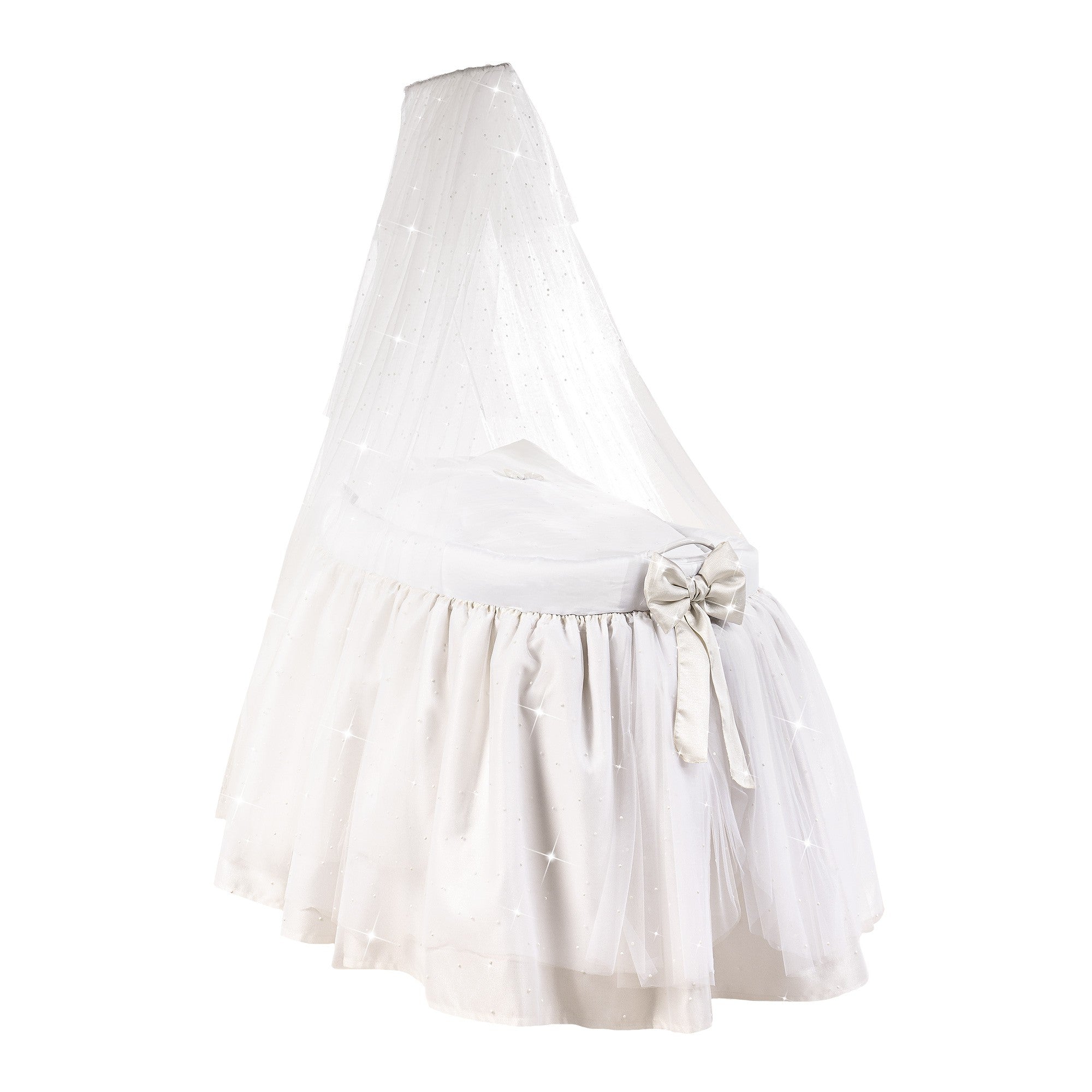 Oval Cradle with Veil  - White Snow