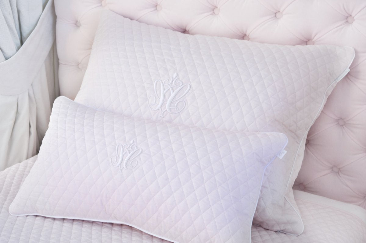 Quilted Rectangular Pillow Baby Pink with Emblem
