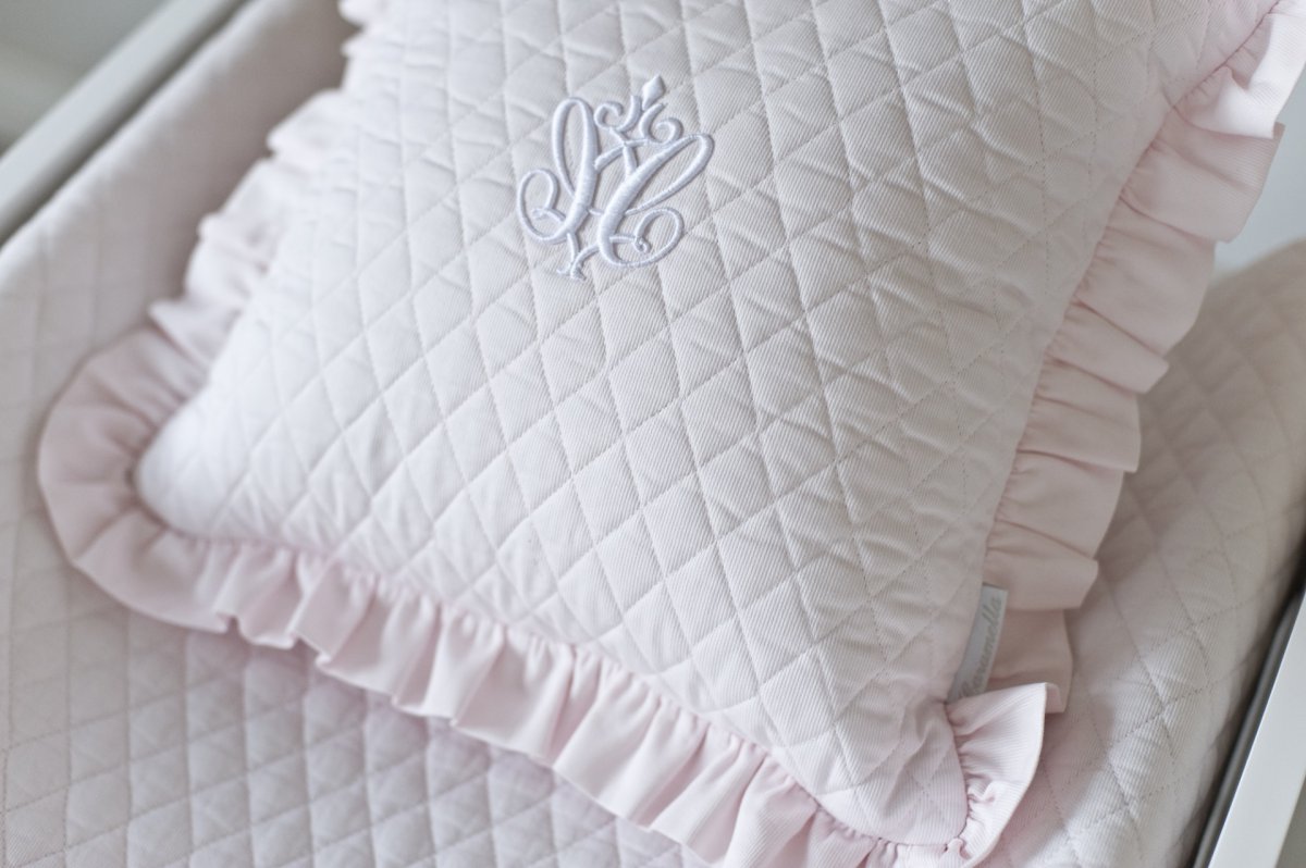 Baby Pink Pillows with Flounce and Emblem