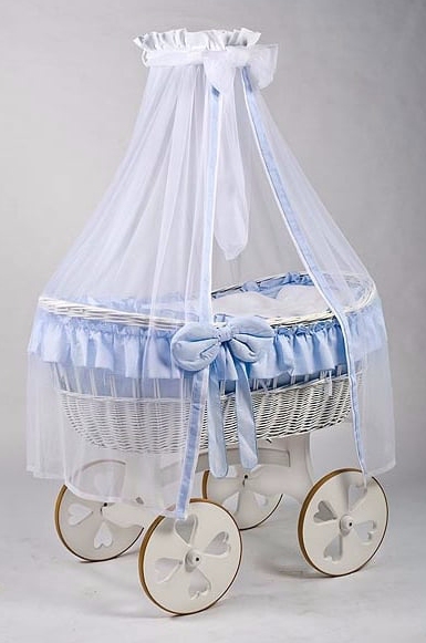 Adorable Tots Ophelia White Wicker Cradle - Solid Wheels