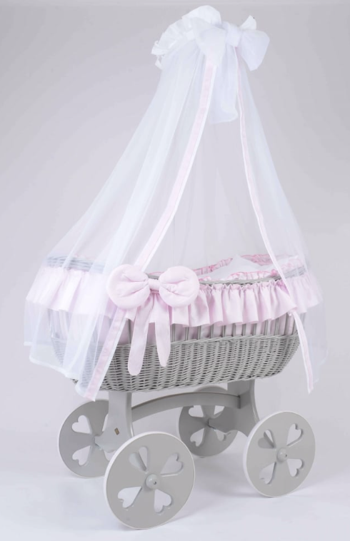 Adorable Tots Ophelia Grey Wicker Cradle - Solid Wheels