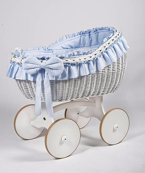 Adorable Tots Bianca White Wicker Cradle With Solid Wheels