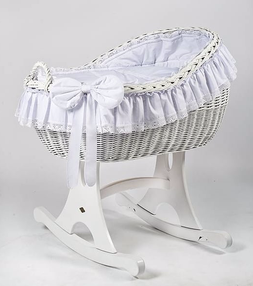 Adorable Tots Bianca White Wicker Cradle With Rocker