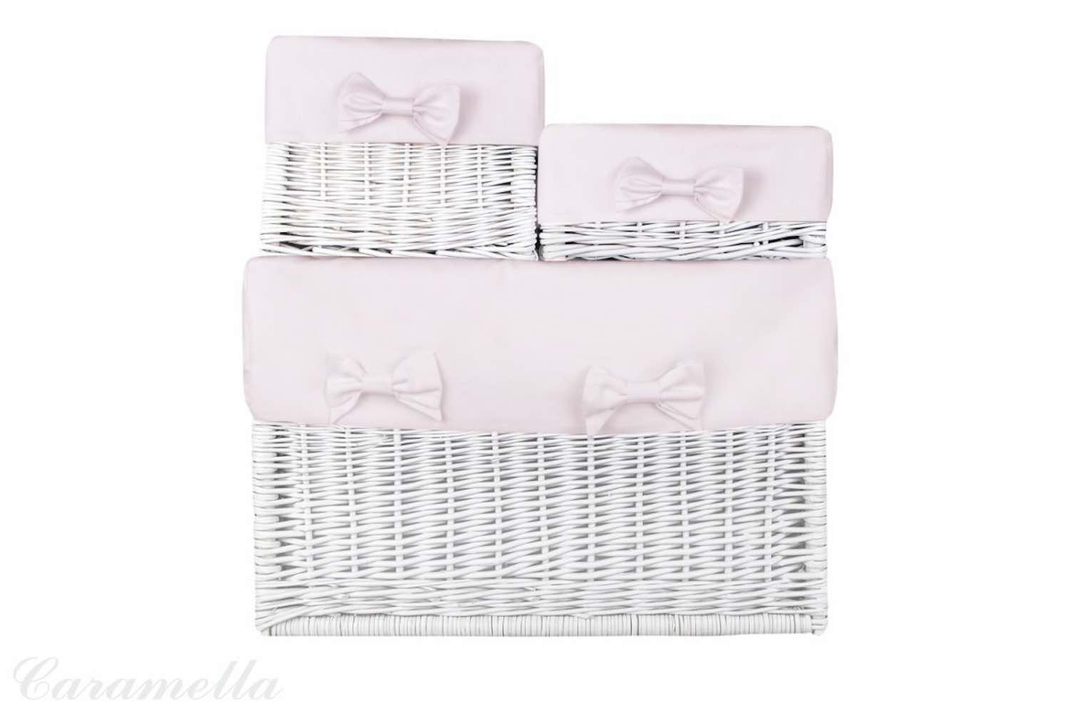 Caramella White Wicker Boxes With Baby Pink Liner